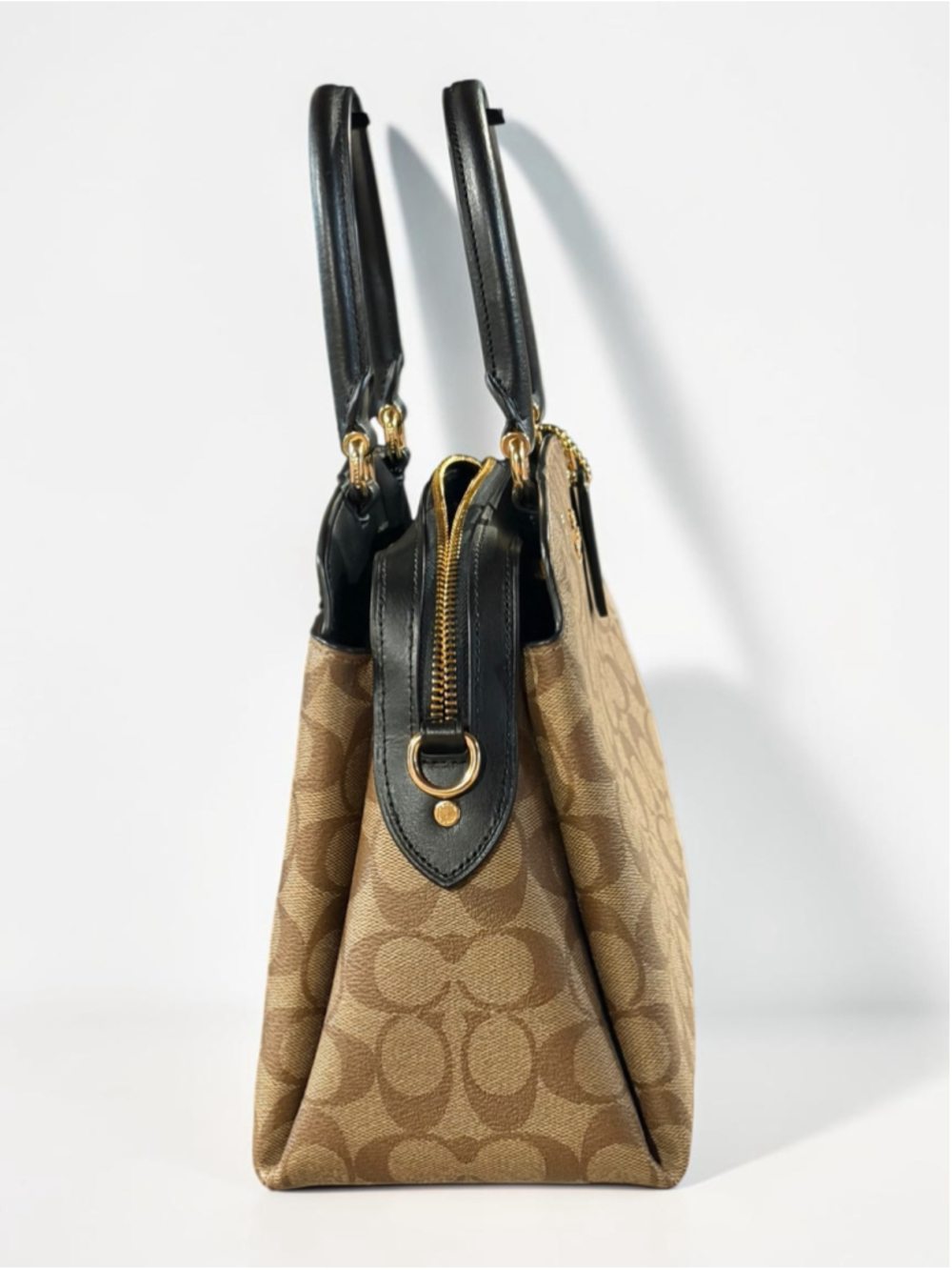 Coach Lillie Carryall Tan Black Signature Leather Gold Hardware - Picture 11 of 15